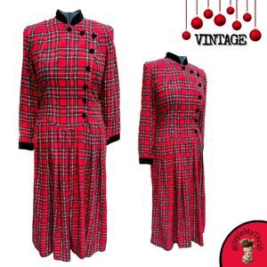 Vintage 90s Red Plaid Tartan Dress Christmas Holiday Party Grunge Preppy Punk
